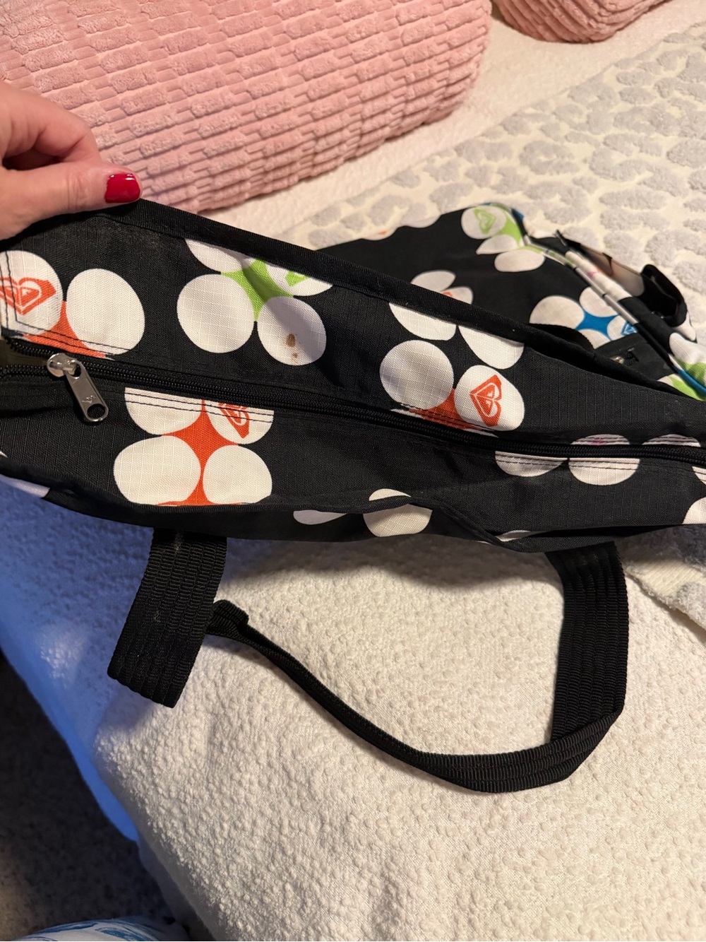 Roxy Black Tote with Multicolor Floral Dot Print - Picture 2 of 10
